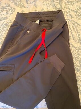 Charcoal Technical Jogger Scrub Pants with Red Drawcord